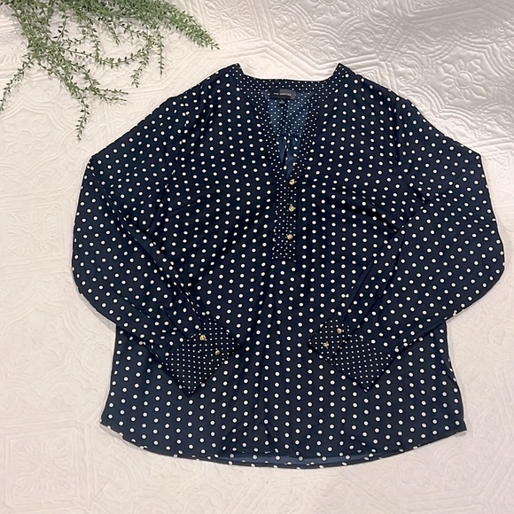 The Limited Long Sleeve Navy & White Polka Dot Print Shirt Size L‎ - Picture 1 of 4